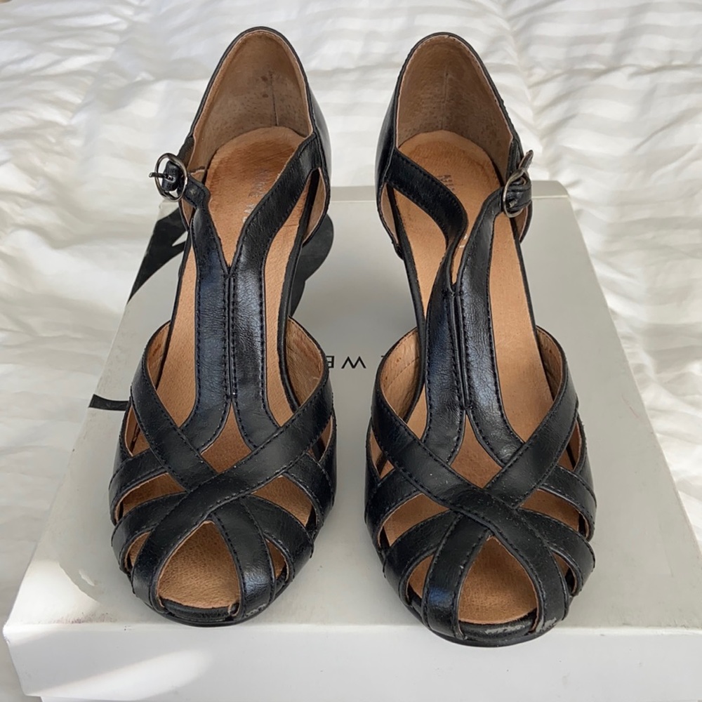 Nine West black strap heels